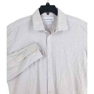 Mizzen Main Leeward Shirt Mens XL Tall Trim Fit Blue White Grid Check Stretch LS